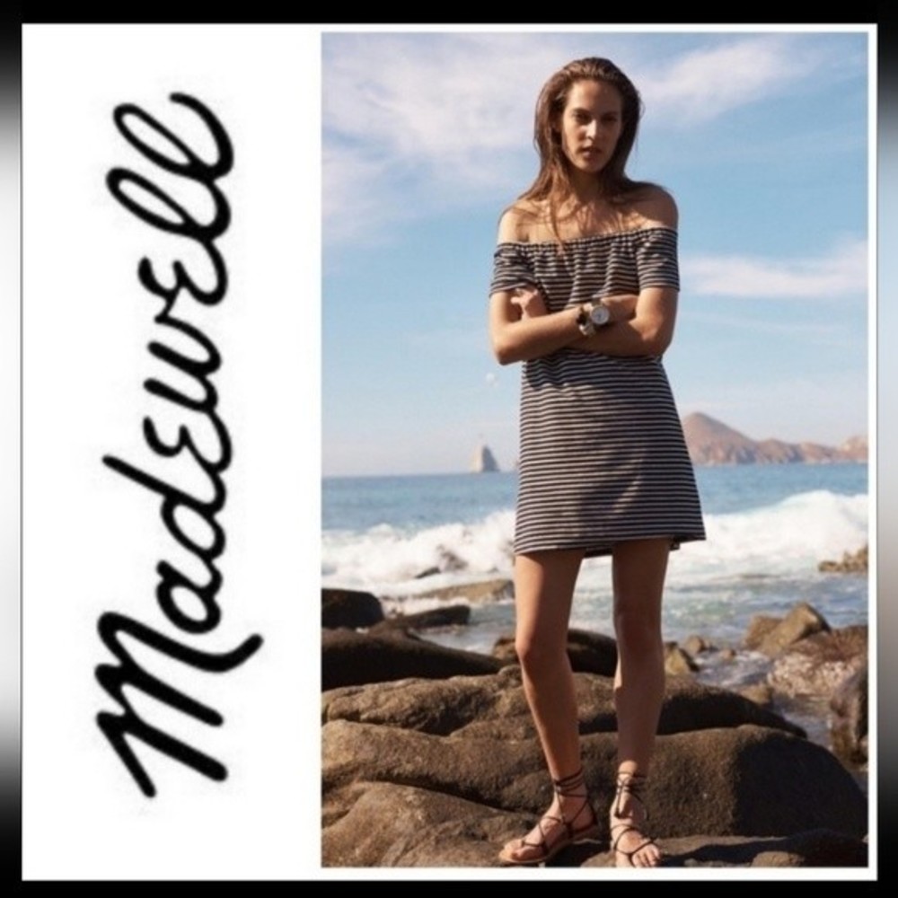 Madewell Melody off the Shoulder Striped Shift Dress